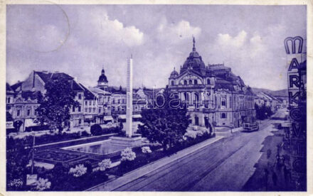 Kassa, Kosice; színház, Markovics üzlete, villamos / theater, shops, tram (EK)