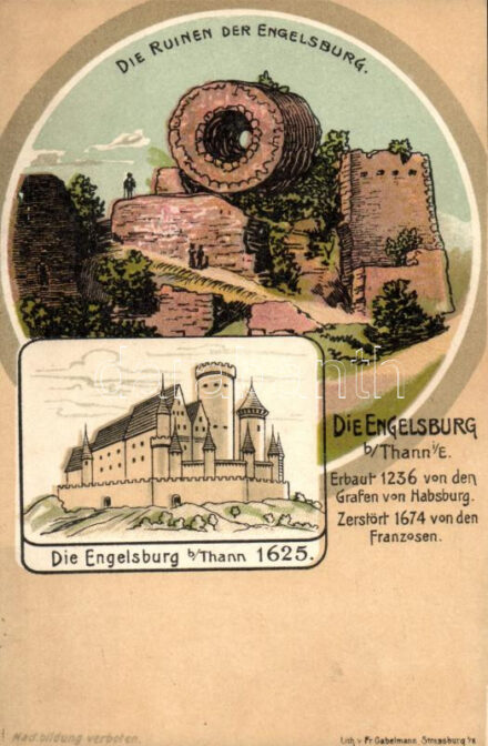 Thann, Tann; Engelsburg, Ruinen / castle ruins, litho