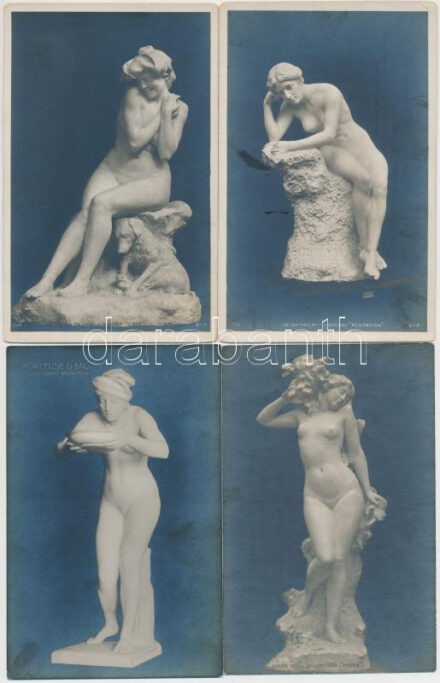 6 db RÉGI használatlan motívumlap; erotikus szobrok / 6 old unused motive cards; erotic sculptures