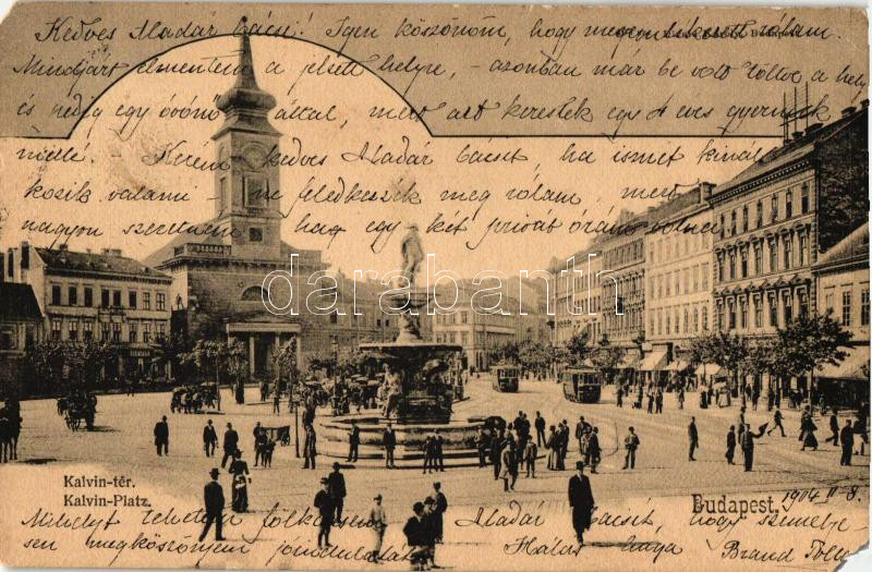 Budapest VIII. Kálvin tér, villamosok, Korinek üzlete (EM)