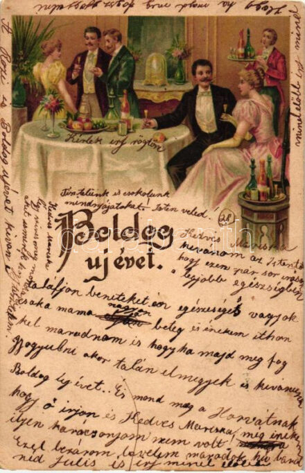 'Boldog új évet' / New Year, restaurant, litho (EK)