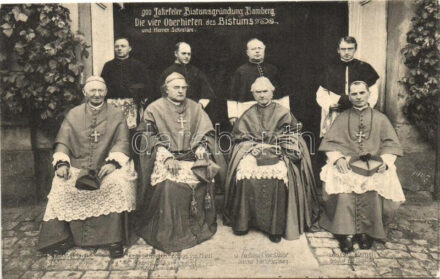900 Jahrfeier Bistumsgründung Bamberg / 900 years celebration of Diocese Foundation Bamberg, The four archpastors of the diocese and their Secretaries; Dr. Kondrad von Busch, Dr. Ferdinand von Schlör, Dr. Leo von Mergel, Exz. Dr. Friedrich