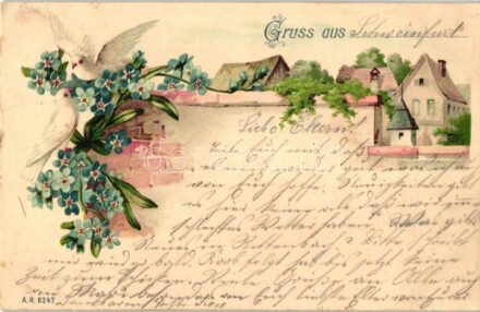 Floral greeting card, doves, A.R. 6247. litho