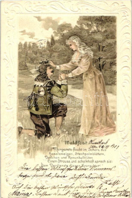Waldfest, couple, Art Nouveau Emb. litho