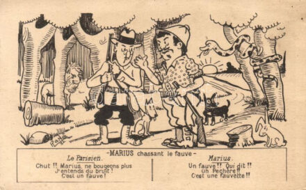 'Marius chassant le fauve' / Marius chasing fawn, hunter, humour, s: Rene (EK)