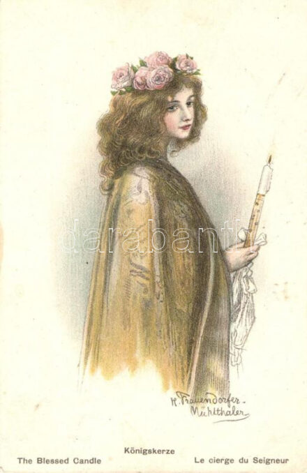 Königskerze / Le cierge du Seigneur / The Blessed Candle; litho, F.M.E. serie 2033-34/1, s: Helen Frauendorfer-Mühlthaler