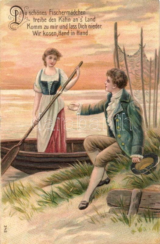 Fisher women, man, boat, Emb. litho