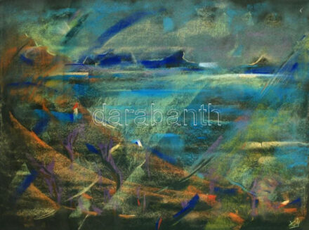 Lisziák Elek (1939-2007): Vízparti táj. Pasztell, papír-farost, jelzett, üvegezett keretben, 47×64 cm