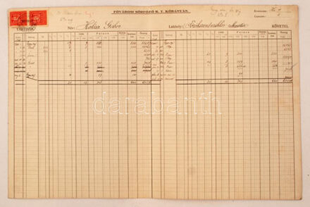 1928 Fővárosi Sörfőző RT. Kőbánya sörfőzési egyenleg nyilvántartó Törökszentmiklósi lakos részére