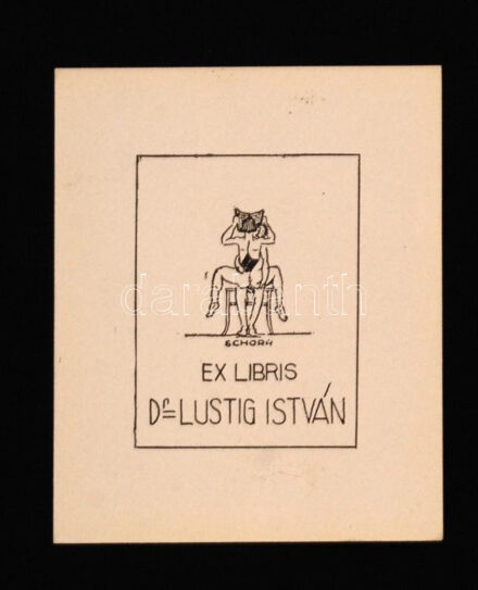 Schorr Tibor (?-?): Erotikus ex libris, Dr. Lustig István. Klisé, papír, jelzett a klisén, 5×4 cm