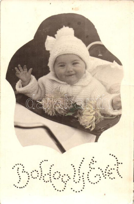 1932 'Boldog Új Évet' / New Year greeting, baby, photo (fa)