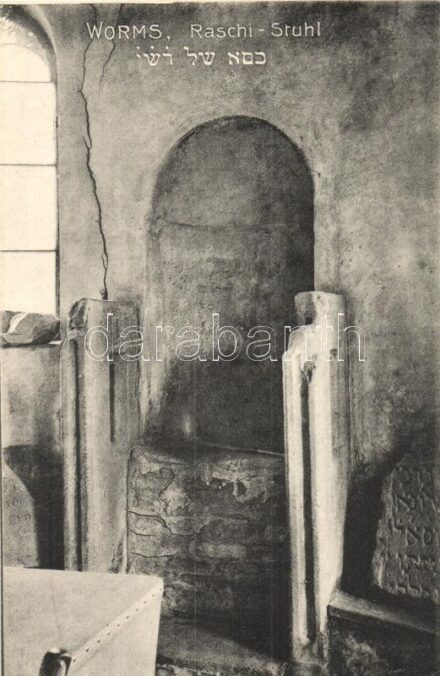 Worms, Raschi-Stuhl / synagogue interior, Hebrew text, Judaica (cut)