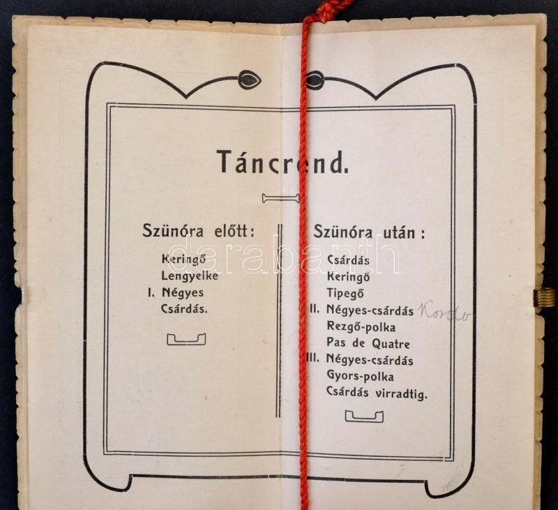 1907 Lőcse, Felvidék, főreáliskola táncmulatság táncrendje, Szecessziós virág díszítéssel / 1907 Levoca, Leutschau dance program, Art Nouveau decoration - Image 2
