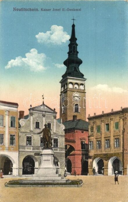 Novy Jicín, Neutitschein; Kaiser Josef II Denkmal, panorama Stereoglob / monument (Rb)