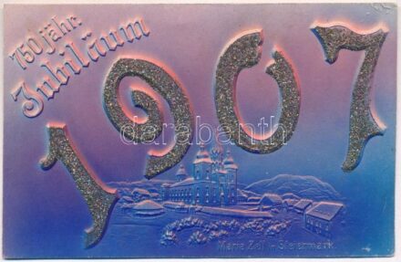 1907 Mariazell, 750 jähr. Jubiläum / 750th anniversary, decorated Emb. postcard (wet damage)