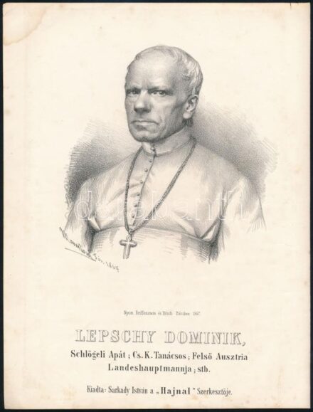 1867 Lepschy Dominik schlögeli apát, cs. k. tanácsos kőnyomatos képe. Marastoni József munkája / Austria counselor Lithographic image 21x27 cm