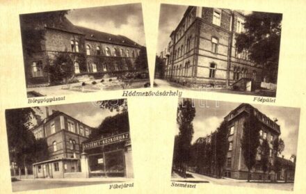 Hódmezővásárhely, Erzsébet-közkórház, Bőrgyógyászat, főépület, főbejárat, szemészet (EK)