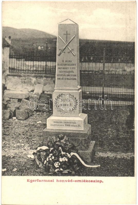 Egerfarmos, 1848-49-es szabadságharc honvéd emlékoszlop. Baross nyomda