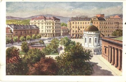 Baden bei Wien, Josefplatz mit Josefbad und Frauenbad / square, spa, café, tram (kis szakadás / small tear)