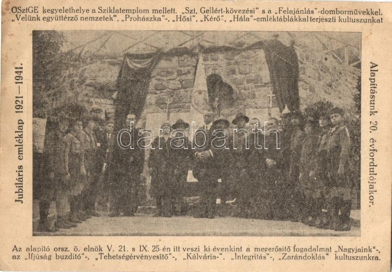 1941 Budapest XI. Gellért-hegyi Sziklatemplom, OSztGE (Országos Szent Gellért Egyesület) kegyelethelye alapításuk 20. évfordulójakor (EK)