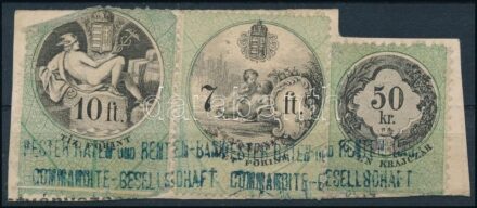 1870 10Ft + 7Ft + 50kr kivágáson