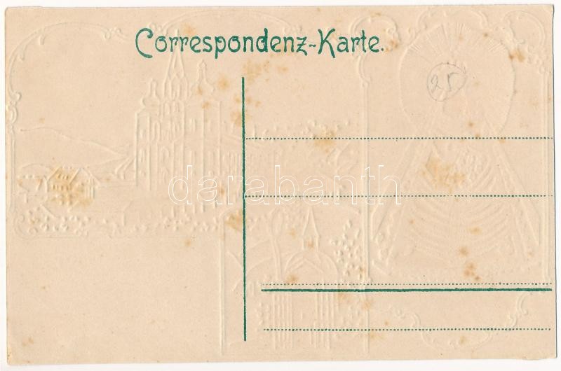 Mariazell, Basilika, Gnadenknapelle / Basilica, church, chapel, Mary statue, holy image. Art Nouveau, Emb. golden litho (vágott / cut) - Image 2