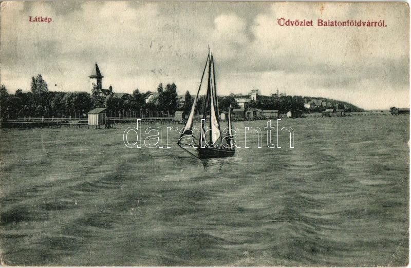 1907 Balatonföldvár, látkép, vitorlás. Gerendai Gyula kiadása (EK)