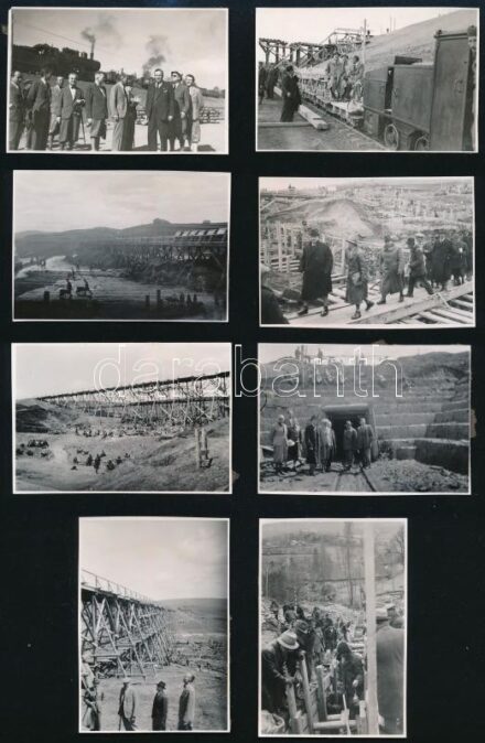 1942 A Szeretfalva-Déda vasútvonal és a szolnoki Tisza híd beemelése, 19 db hátoldalon jórészt feliratozott fotó, 8,5×5,5 cm