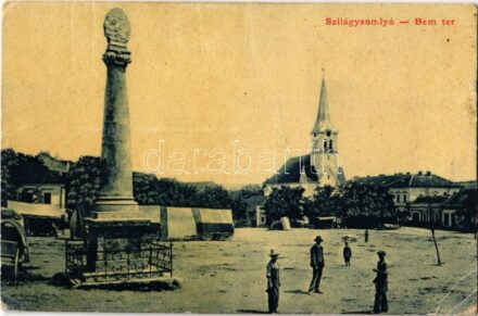 Szilágysomlyó, Simleu Silvaniei; Bem tér, templom, piac, Szentháromság szobor. W.L. (?) 2310. Ifj. Weisz Ignác (Nemzeti Bazár' kiadása / square, market, church, Trinity statue (Rb)
