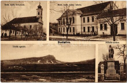 Budaörs, Római katolikus templom és leány iskola télen, Hősök szobra, emlékmű