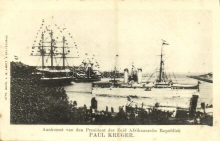 Aankomst van den President der Zuid Afrikaansche Republiek Paul Kruger / arrival of Paul Kruger, President of the South African Republic (Transvaal) in the Netherlands, steamship