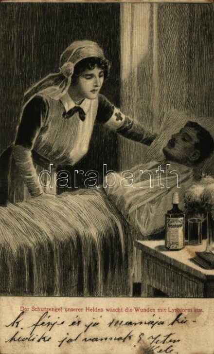 1916 Der Schutzengel unserer Helden wäscht di Winden mit Lysoform aus / WWI K.u.K. (Austro-Hungarian) military art postcard, Lysoform advertisement (EK)