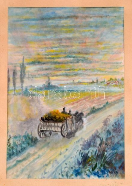 Olvashatatlan jelzéssel: Úton. Akvarell, papír. 28x18 cm Üvegezett keretben