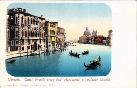 Venezia, Venice; Canal Grande preso dall'Academia col palazzo Cavalli / Grand Canal, Cavalli Palace, Academy, boats. Purger & Co. 326.