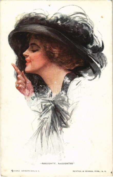 'Naughty, naughty!' Lady art postcard. Charle Scribner's Sons. Reinthal & Newman No. 185. s: Harrison Fisher (pinhole)