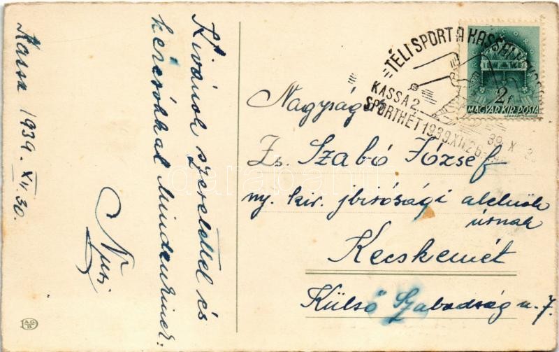 Boldog Újévet! / New Year greeting card, mushroom + '1939 Téli sport a Kassai havasokban Sporthét Kassa' So. Stpl. - Image 2