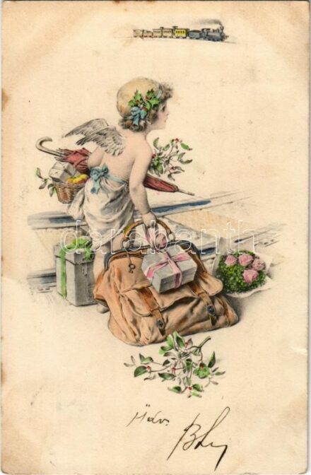 1906 Cupid traveling by train (EK)
