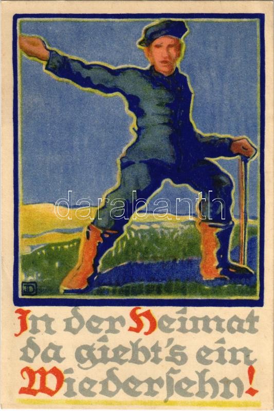 In der Heimat da giebt's ein Wiedersehn!. Kriegsgefangenen Heimkehrkarte No. 3. Kirchl. Kriegshilfe Paderborn / WWI German military, homecoming card for prisoners of war. Charity fund for POWs s: Josef Dominicus