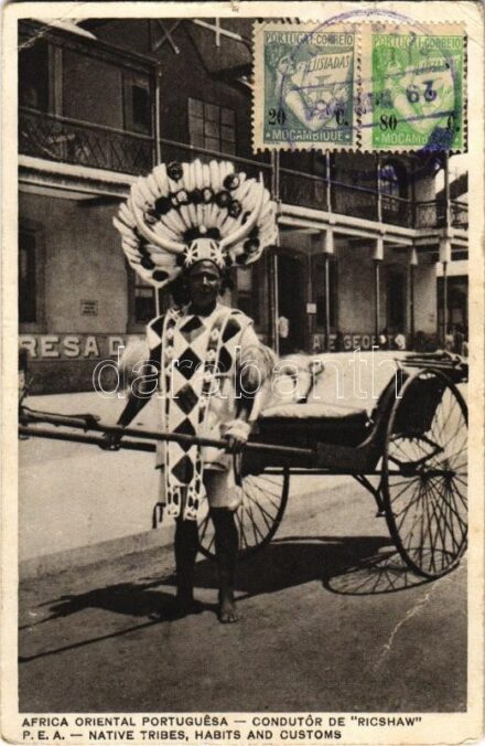 1934 Africa Oriental Portuguesa, Condutor de 'Ricshaw' / African Portuguese folklore, rickshaw. P.E.A. Native Tribes, Habits and Customs. TCV card (EK)