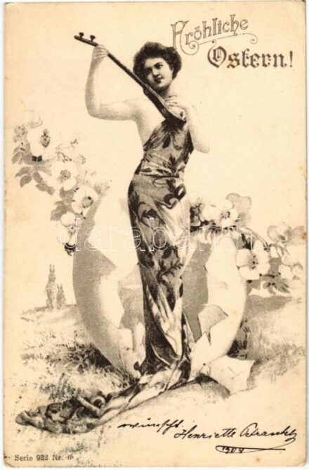 1904 Fröhliche Ostern! / Easter greeting card with lady and egg. Serie 932. Nr. 6.