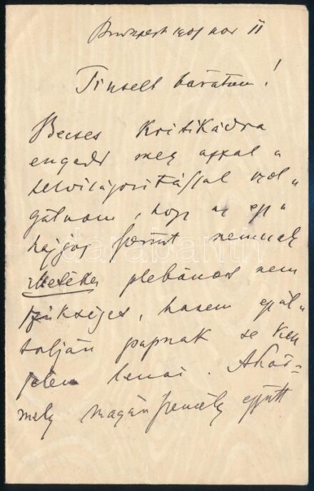 1901 Berczik Árpád (1842-1919) novellista, színműíró, MTA tag autográf levele Gerő Ödön (1863-1939) esztétának, Tisztelt Barátom megszólítással, melyben felvilágosítja a házasságkötés egyházjogi elismeréséről, egy