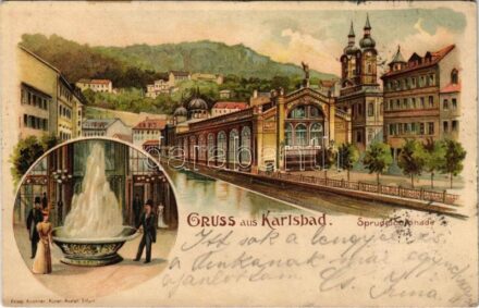 1899 Karlovy Vary, Karlsbad; Sprudelcolonade / spa, bath. Friedr. Kirchner Kunst-Anstalt Art Nouveau, litho (EK)
