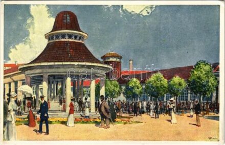 Podebrady, Podiebrad; Lázne Podebrady, Hlavní promenáda v. láz. parku 'Kolonády' / spa, bath. art postcard s: J. Wenig (non PC) (EK)