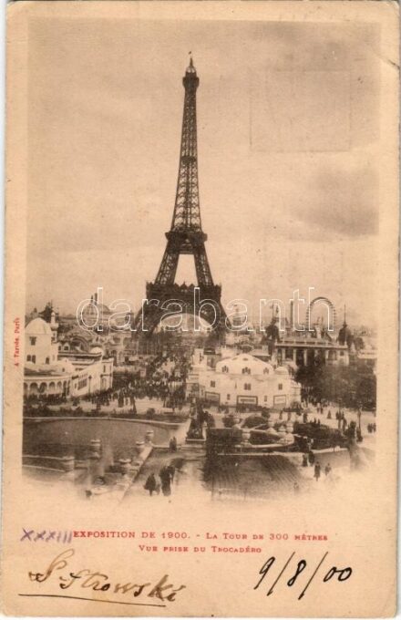 1900 Paris, Exposition Universelle de 1900. La Tour de 300 Metres. Vue Prise du Trocadero / International Exposition, World's Fair, Eiffel Tower (EK)