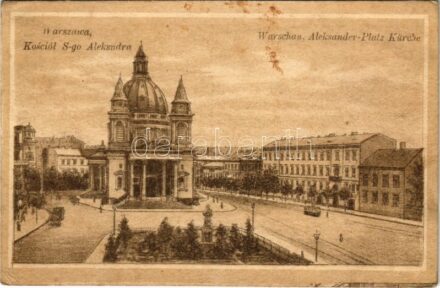 1916 Warszawa, Warschau, Warsaw; Aleksander Platz Kirche / Kosciól S-go Aleksndra / square, church, tram + 'K.u.K. Etappenpostamt Lublin' (EK)