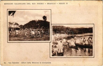 Sao Gabriel da Cachoeira (Amazonas), Allievi della Missione in ricreazione. Missioni Salesiane del Rio Negro Serie II. No. 22. / Salesian Missions, students playing football, boat trip (fl)