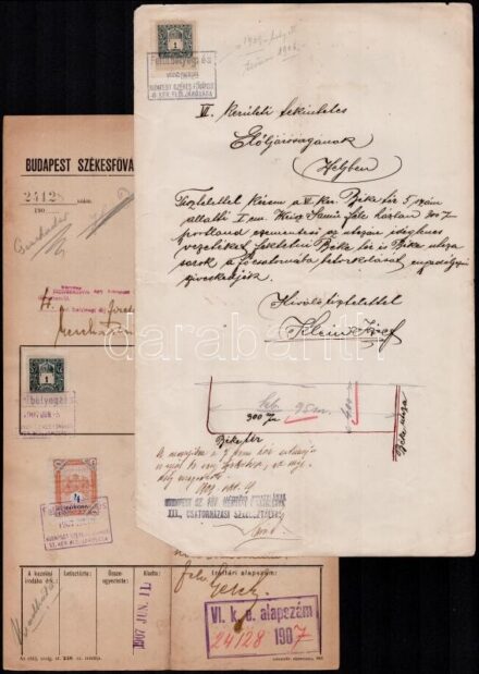 cca 1920-1940 22 db budapesti helyi illetékbélyeggel bérmentesített ill. vegyesen bérmentesített okirat, különféle címletű helyi okmánybélyegekkel