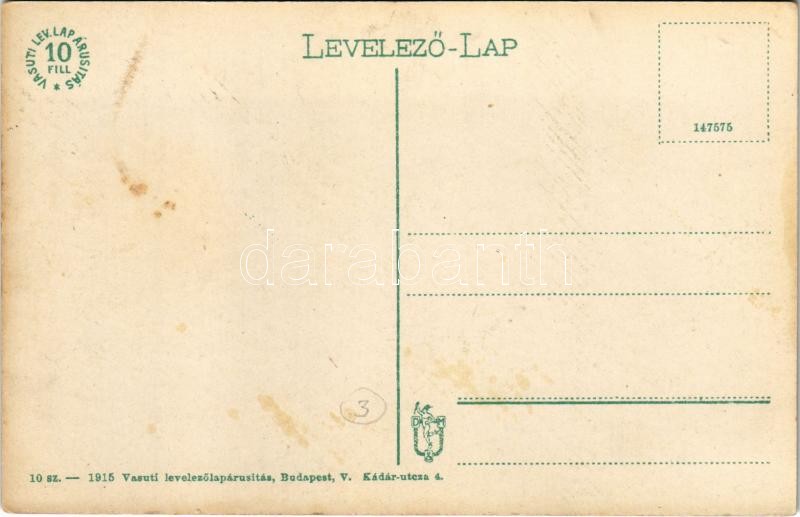 Sátoraljaújhely, Kossuth Lajos lakóhelye az emléktáblával (épület tetőszintjénél beépítve), Bor, sör és pálinka mérés A szőlő fürthöz. Vasúti levelezőlapárusítás 10. sz. 1915. - Image 2