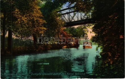 1915 Ruciane, Masuren-Rudczanny (Ruciane-Nida); Dampfer Löwentin durch den Kanal fahrend / steamship, canal