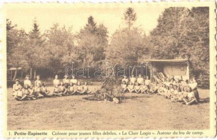 Petite-Espinette, Colonie pour jeunes filles débiles, 'Le Clair Logis', Autour du feu de camp / camp for girls with intellectual disabilites, camp fire